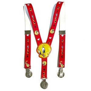 Warner Bros Looney Tunes Tweety Bird Kids Pants Suspenders Yellow Red Stretchy